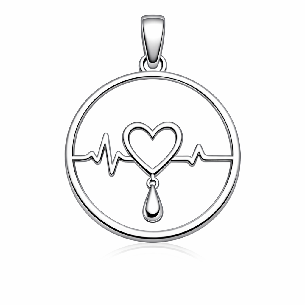 Gold heartbeat and teardrop pendant necklace, Heartbeat of Hope memorial jewelry by Moses Beau