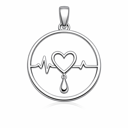 Gold heartbeat and teardrop pendant necklace, Heartbeat of Hope memorial jewelry by Moses Beau